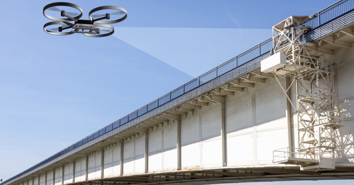 Drones Flying over the infrastructure for the inspection